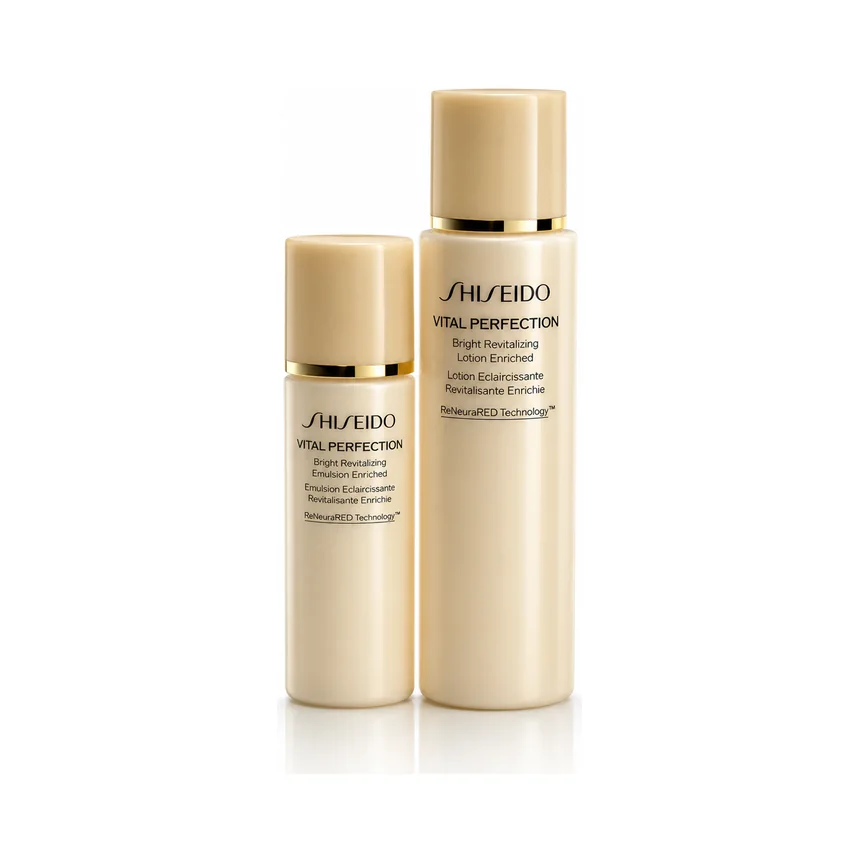 Shiseido Vital Perfection Bright Revitalizing Lotion + Emulsion Set 30ml + 75ml — authentic skincare mini from TWINS JAPAN TRADING